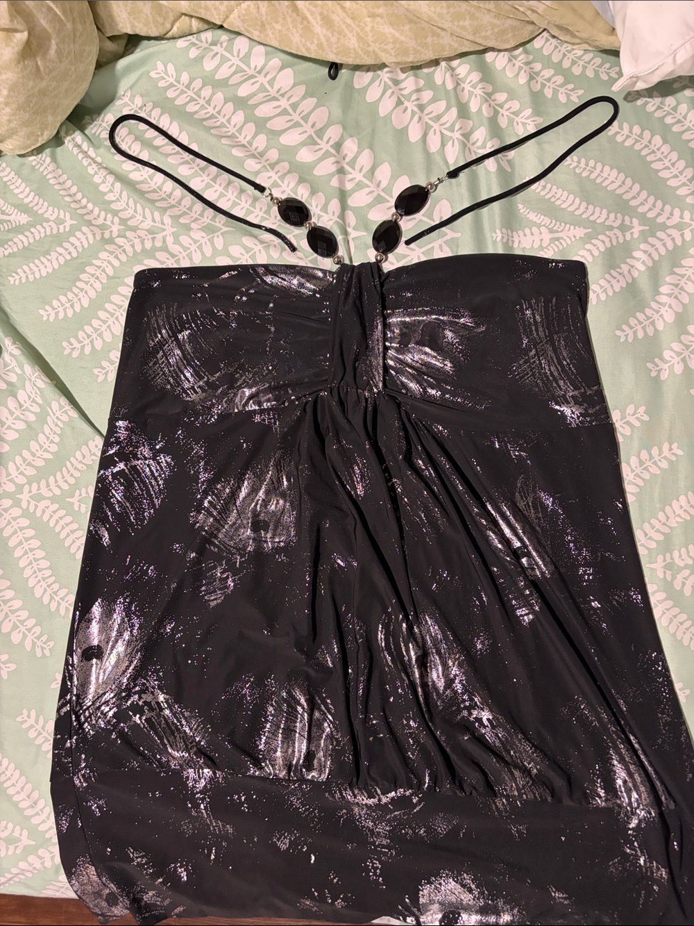 MXM Women’s Black Halter Top With Beaded Tie-In Design